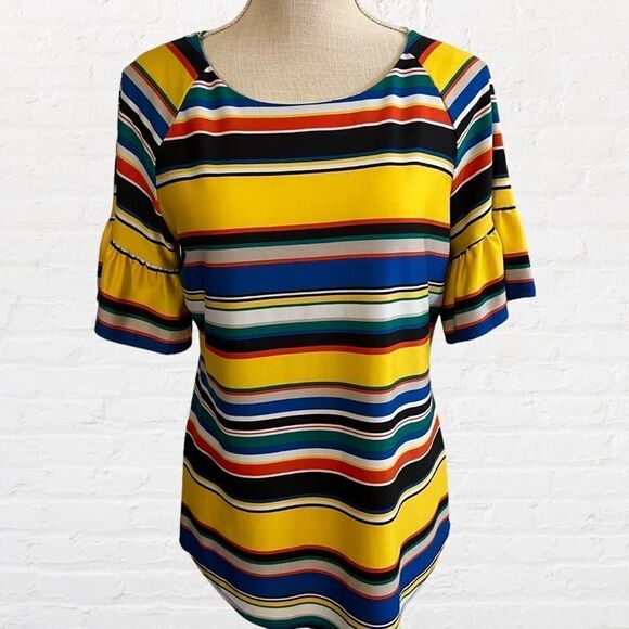 NWOT, Small, New Directions, Rainbow Flutter Sleeve Blouse/Tee - Picture 1 of 6